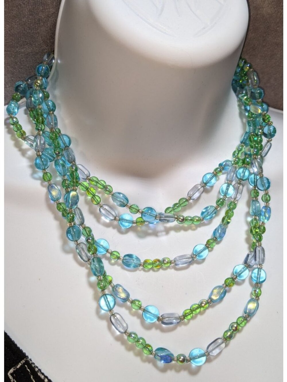 Givenchy Multi-Strand Green & Blue Glass Bead Necklace - Picture 5 of 6